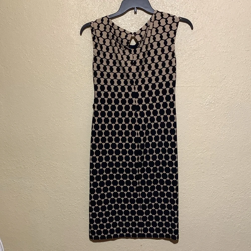 Connected Apparel Dress 8 Stretchy Tan Black Navy Pull Over Ruched Dots - Picture 11 of 16